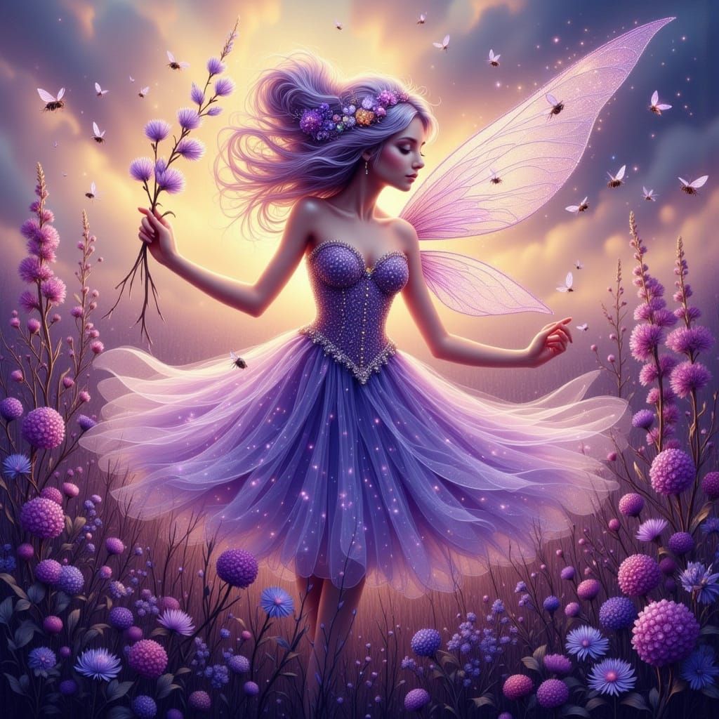 Heather Fairy Dancing in Scottish Highlands Sunset