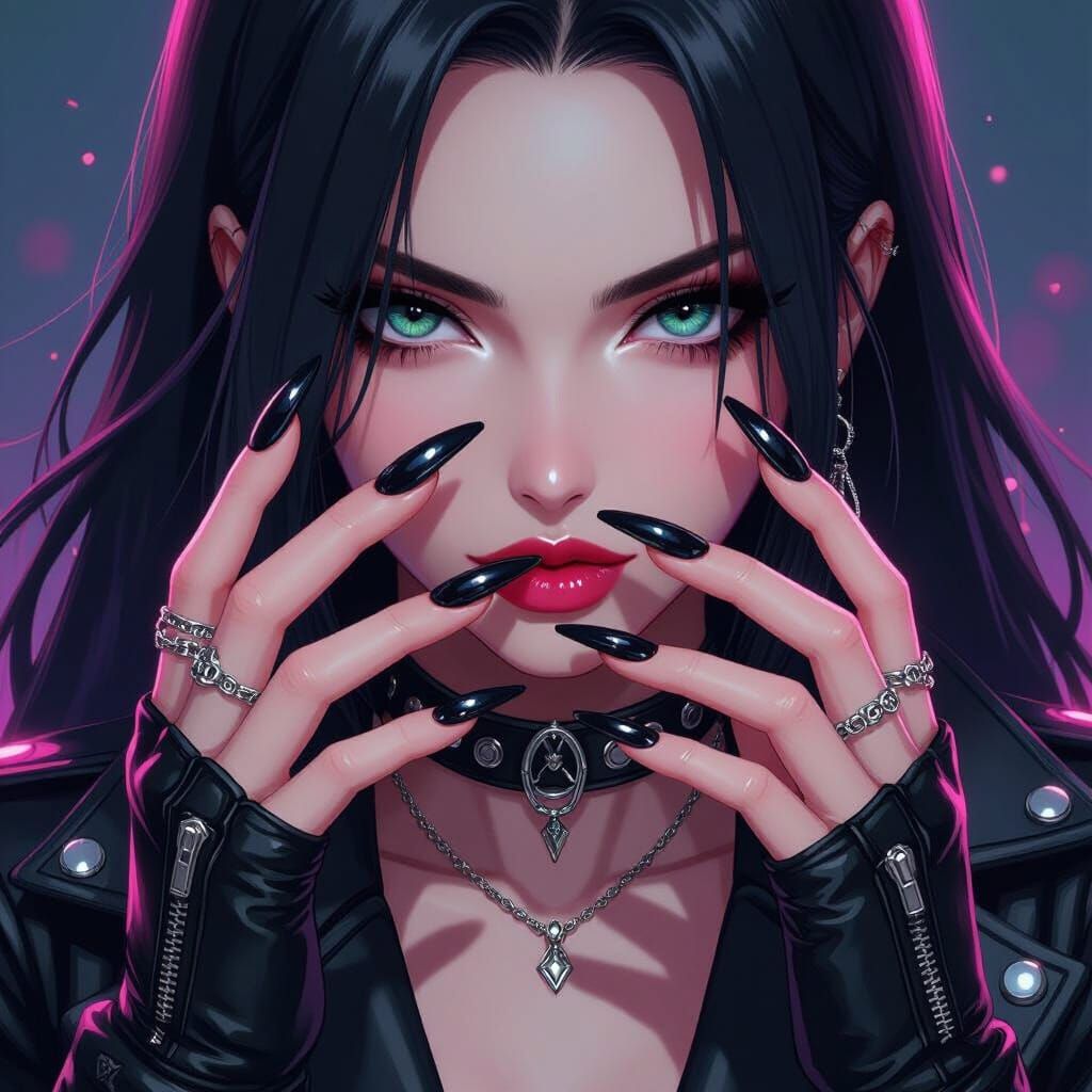 Anime Woman Portrait With Long Glossy Nails