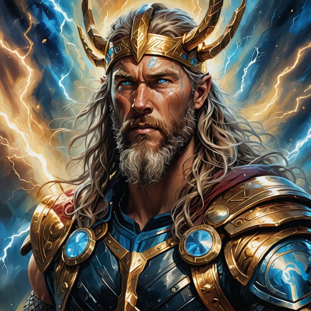 Thor God of Thunder Portrait in Oil Painting Style