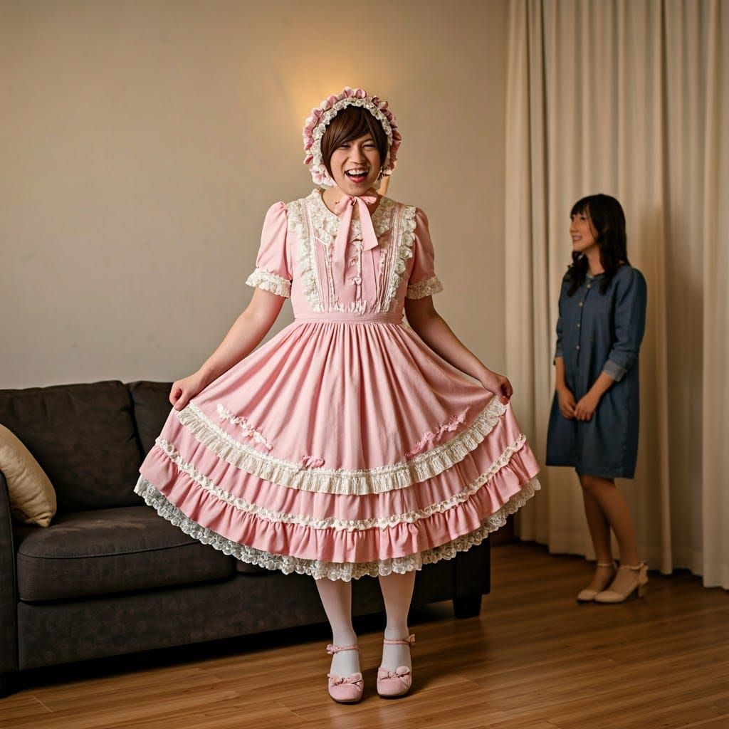 Adorable Crossdressing Young Man in Sweet Lolita Dress