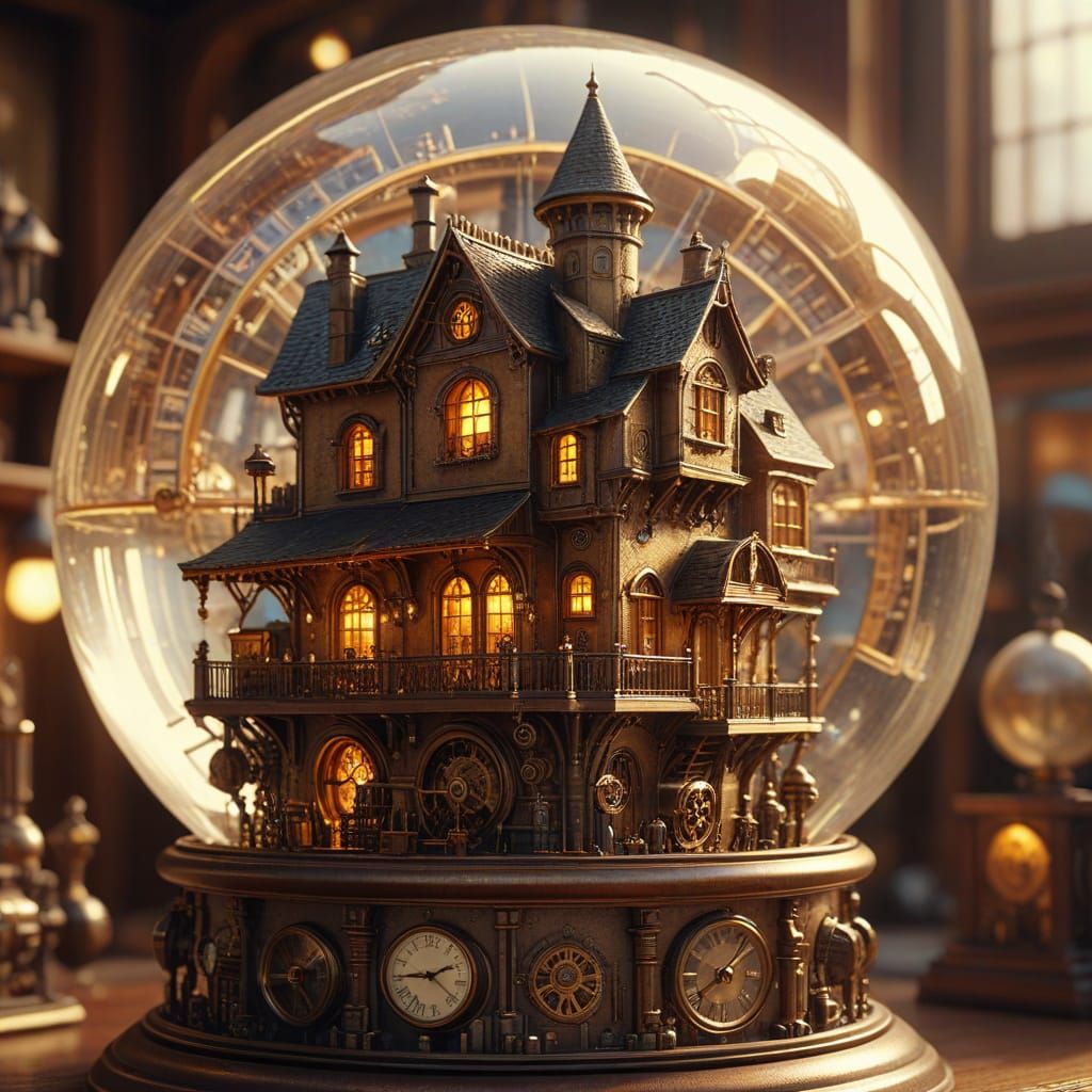 Steampunk Town Inside Glass Globe