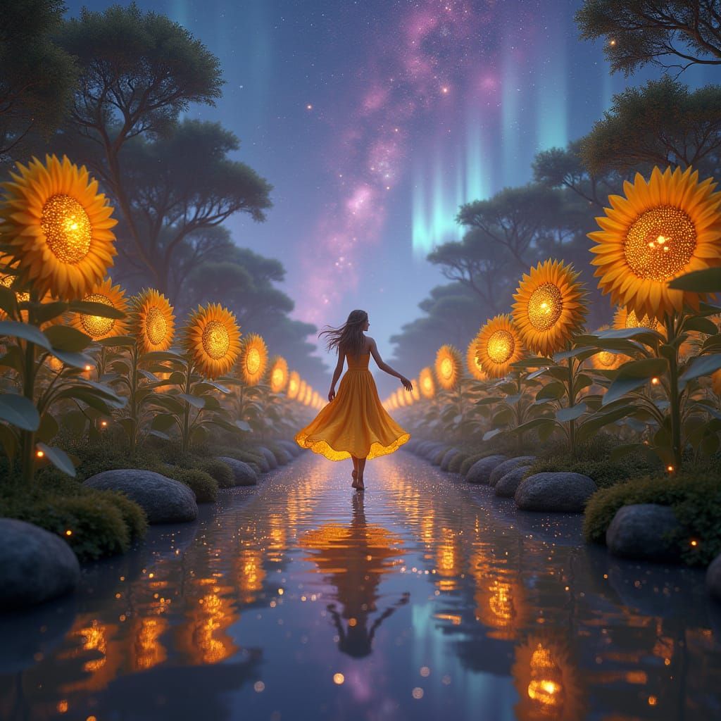 Surreal Floating Garden in Celestial Bloom with Cosmic Godde...