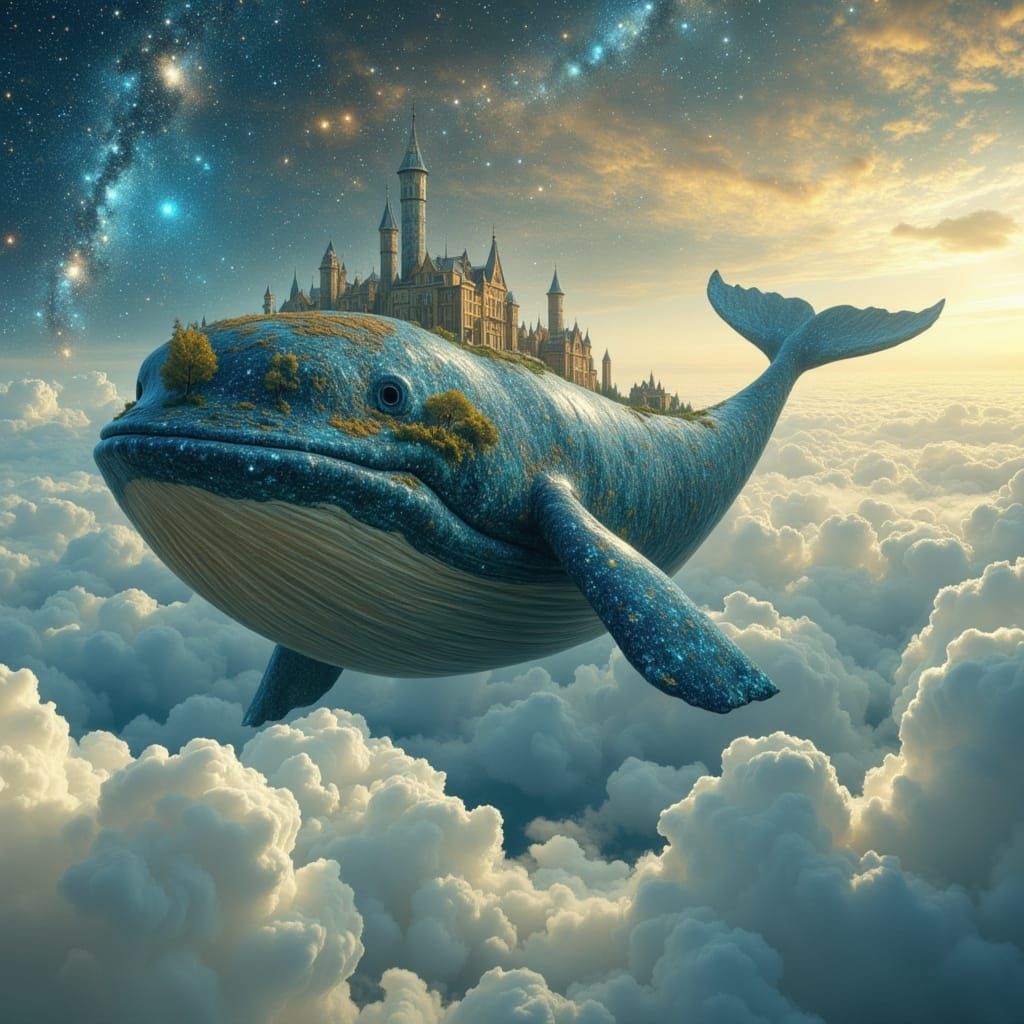 Skywhale of Hearth Isles Drifting Through Clouds