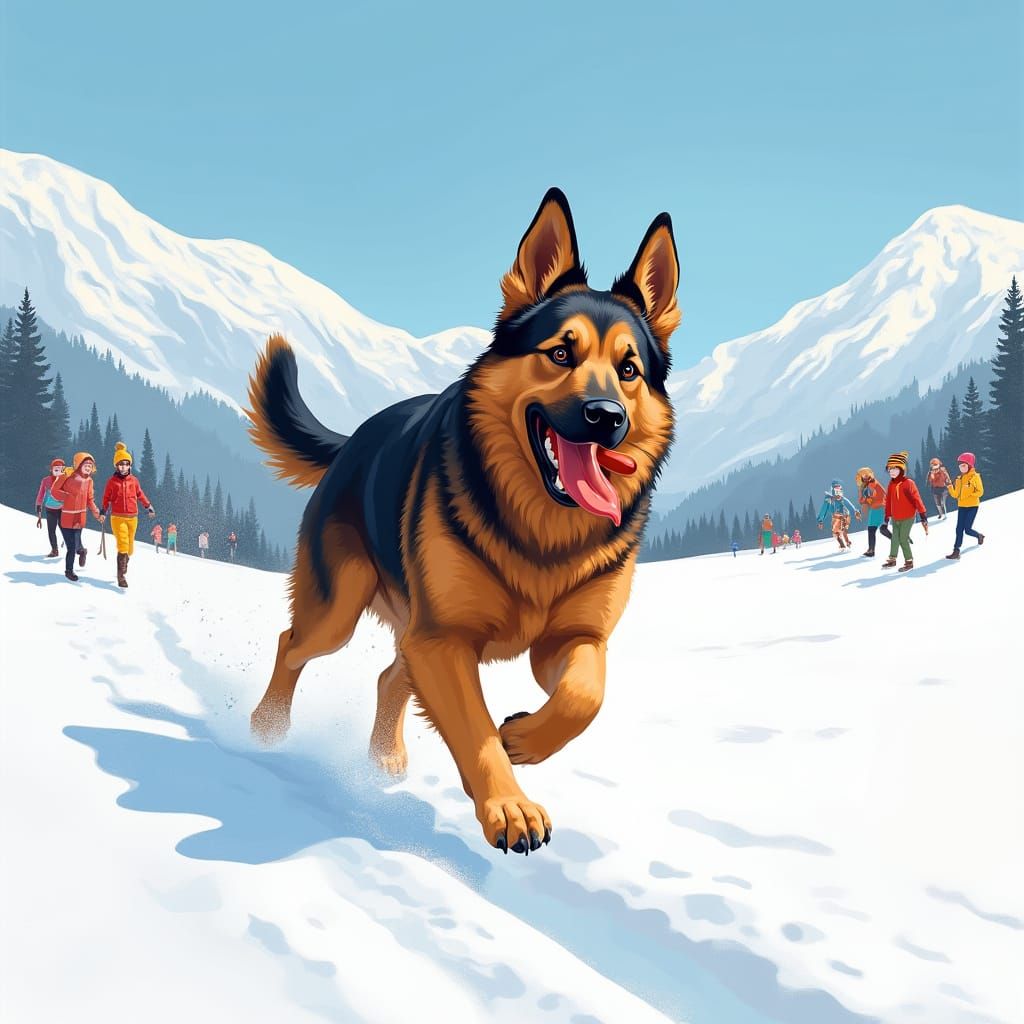 Majestic German Shepherd Runs Through Snowy French Alps with...
