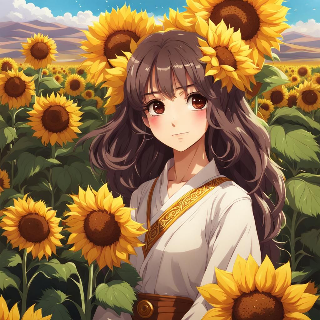 Anime Girl with Sunflower in Saudi Arabia