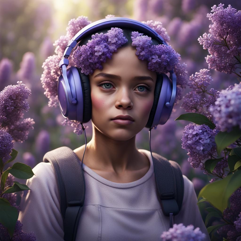 Girl with Lilac Flowers: Fantasy Concept Art