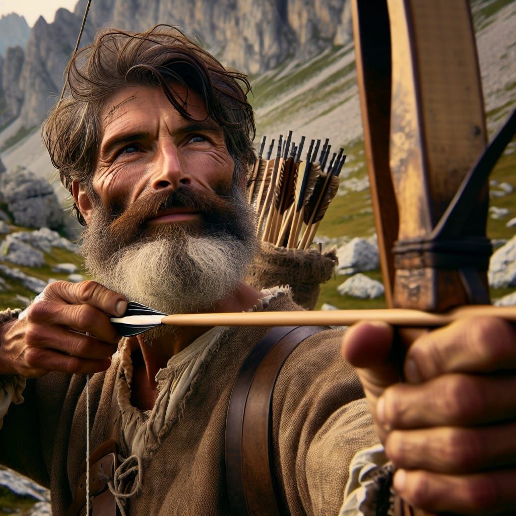 Medieval Archer in Alpine Landscape