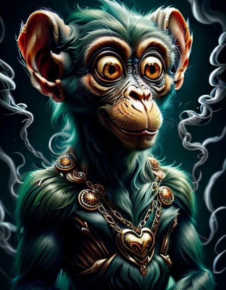 Anthropomorphic Monkey with Smoky Green Heart