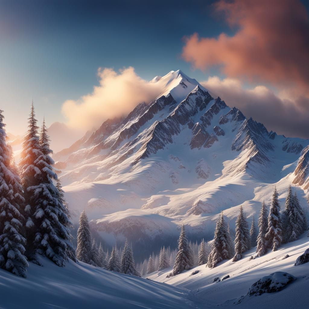 Impressionistic Snow Mountain in Wide Aspect Ratio