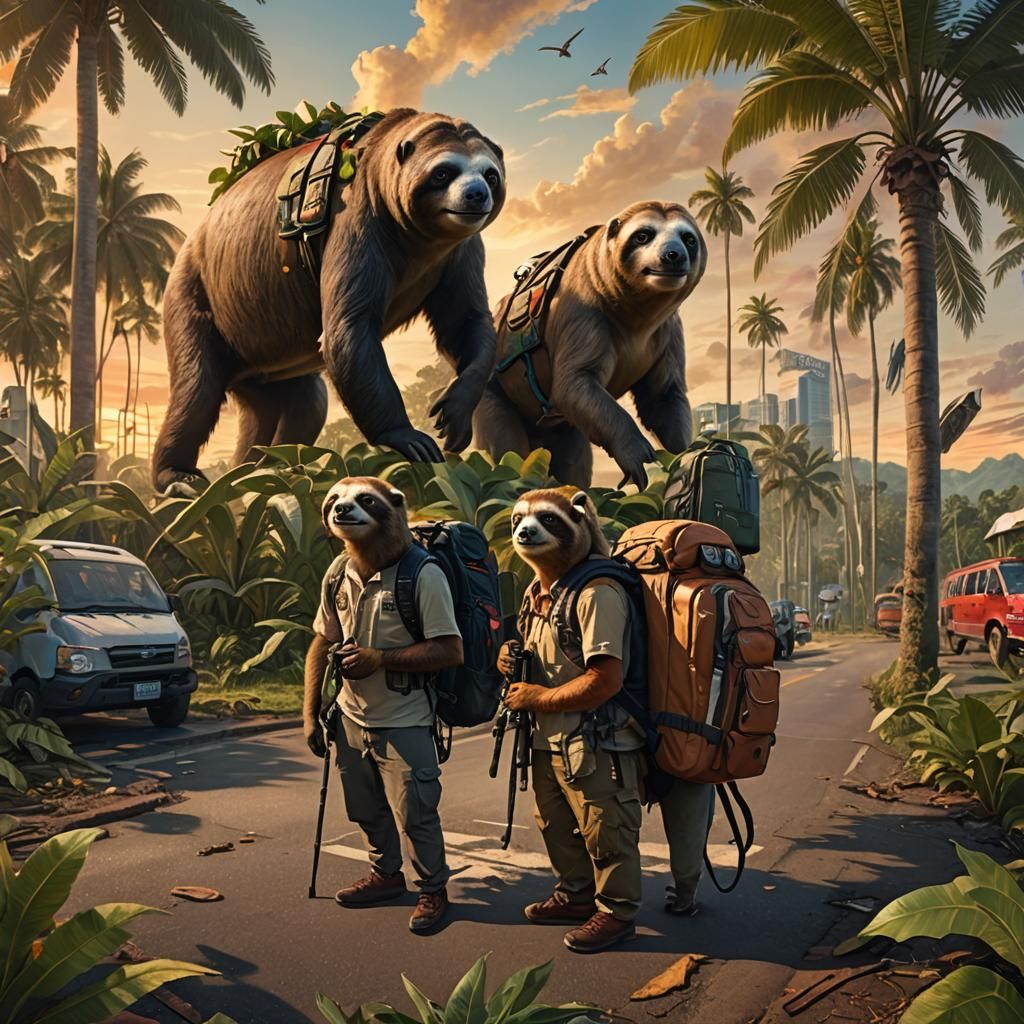 Megafauna Meet at Panama Crossroads: Oil Painting