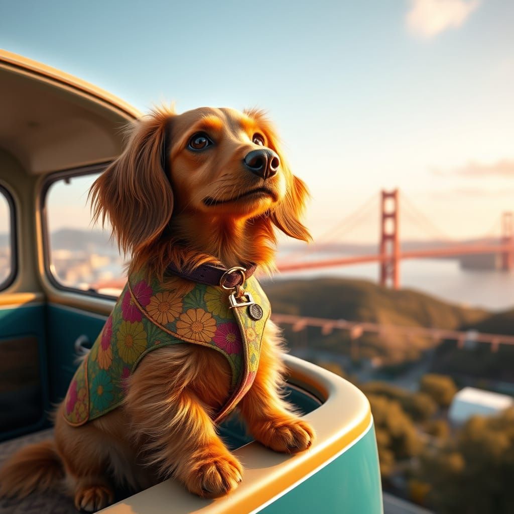 Dachshund Flower Power Trip in San Francisco