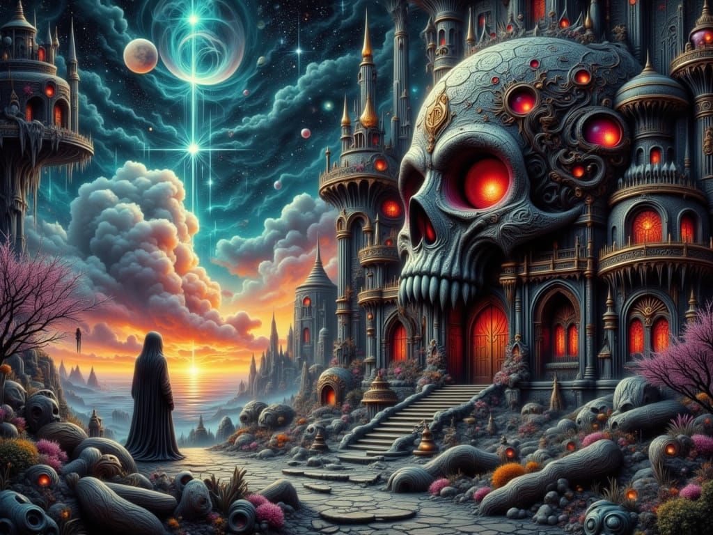 Skull House Nightmare Dreamscape Digital Illustration