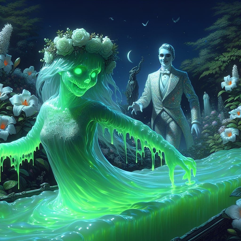 Ghostly Girl Gliding in Garden of Glimpses