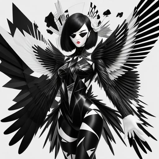 Abstract Winged Figure in Black and White Photogram