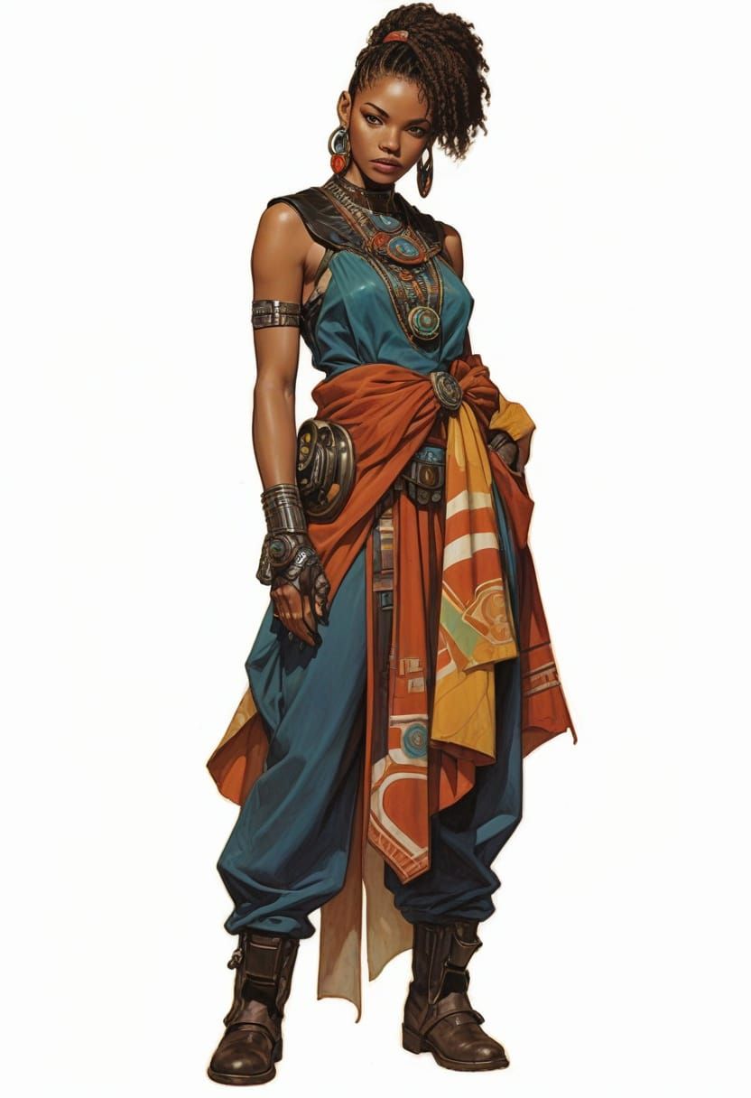 Sci-Fi Zulu Aztec Cyborg Woman in Patchwork Costume