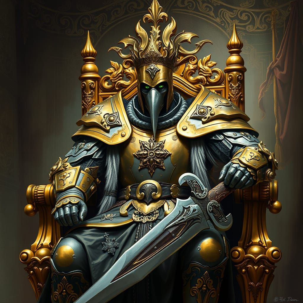King on Golden Throne with Plague Doctor Mask