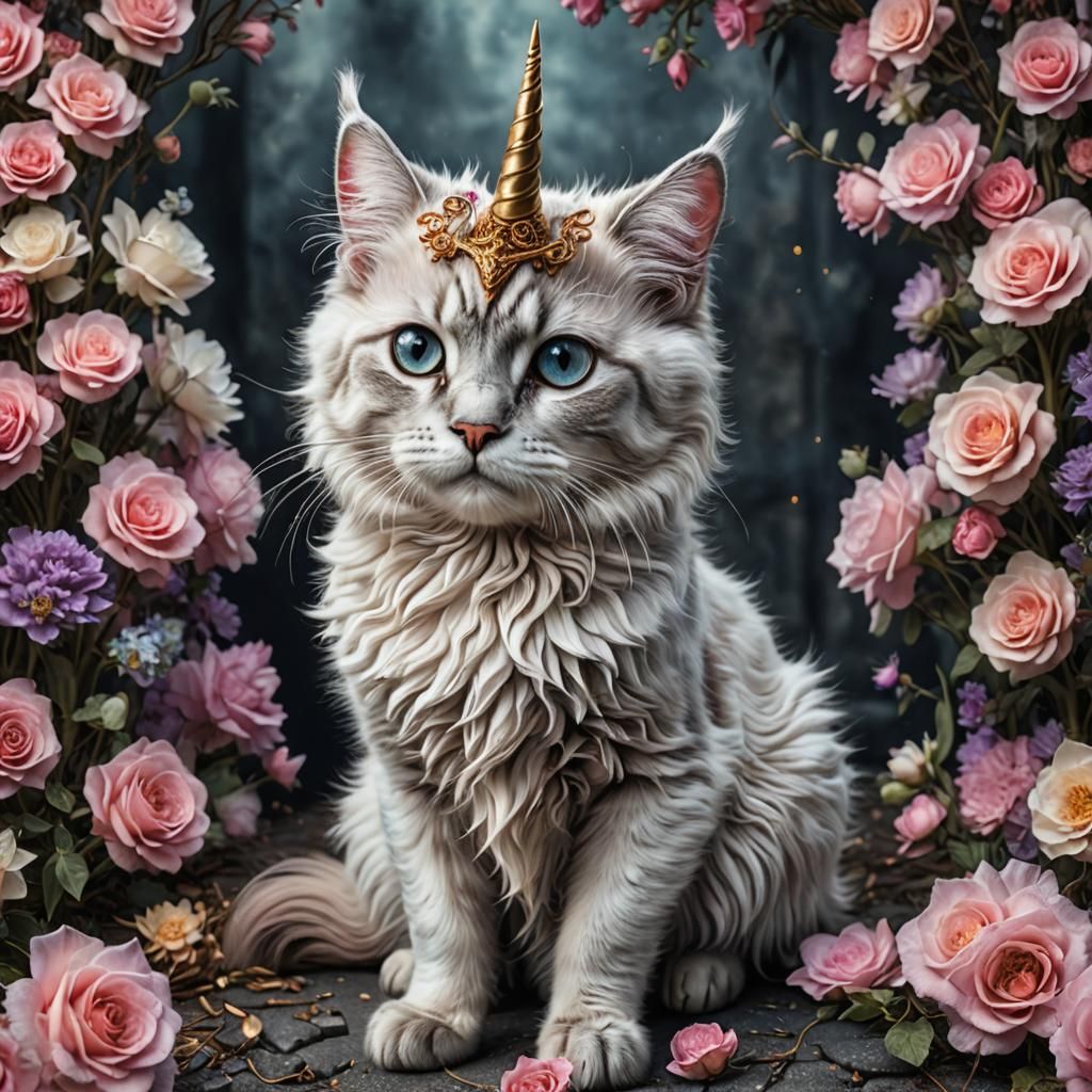 Hyperrealistic Unicorn Cat with Intricate Details