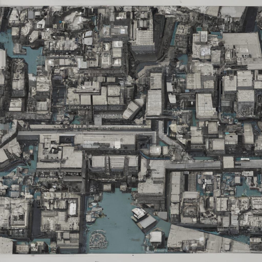 Detailed Pencil Drawing of Industrial City From Space