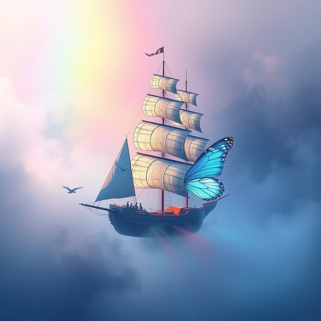 Butterfly Wing Ship on Rainbow Mist