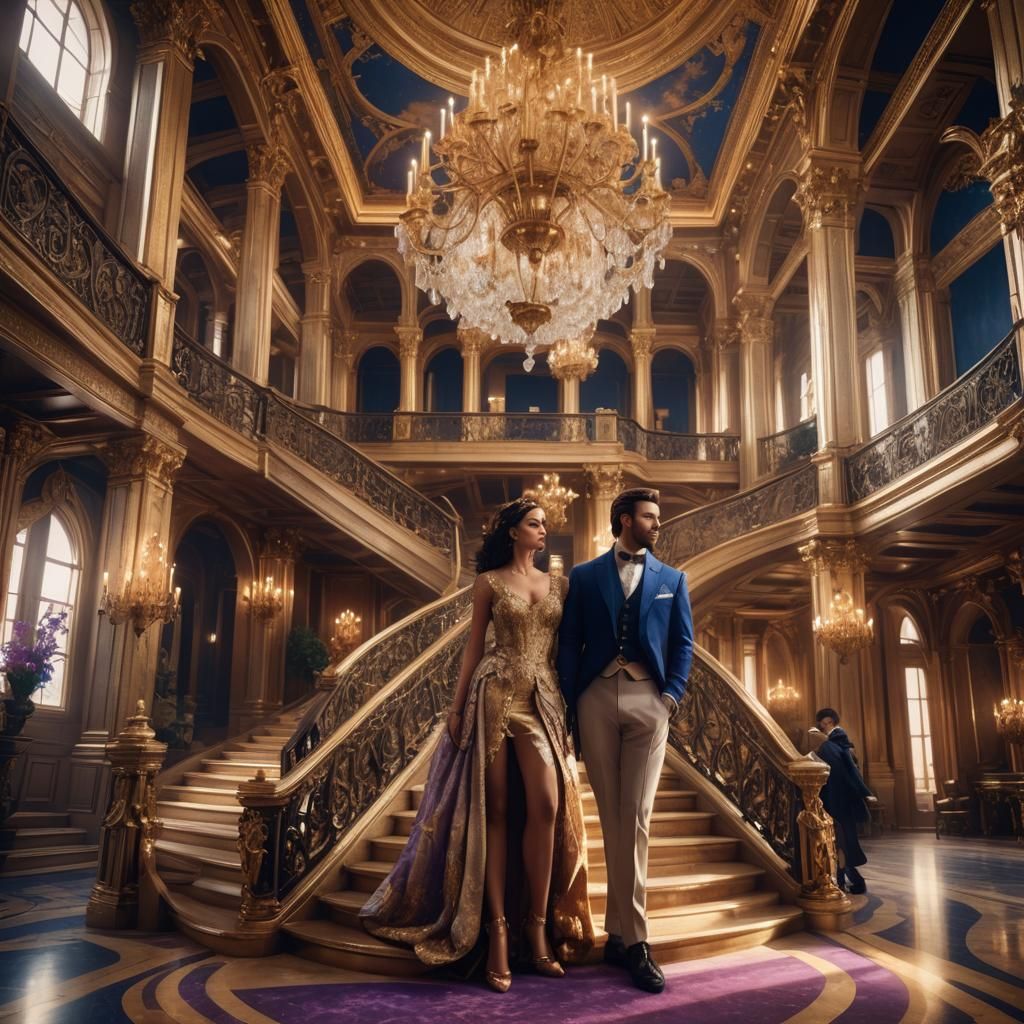 Fantasy Couple in Luxurious Palace: Digital Art