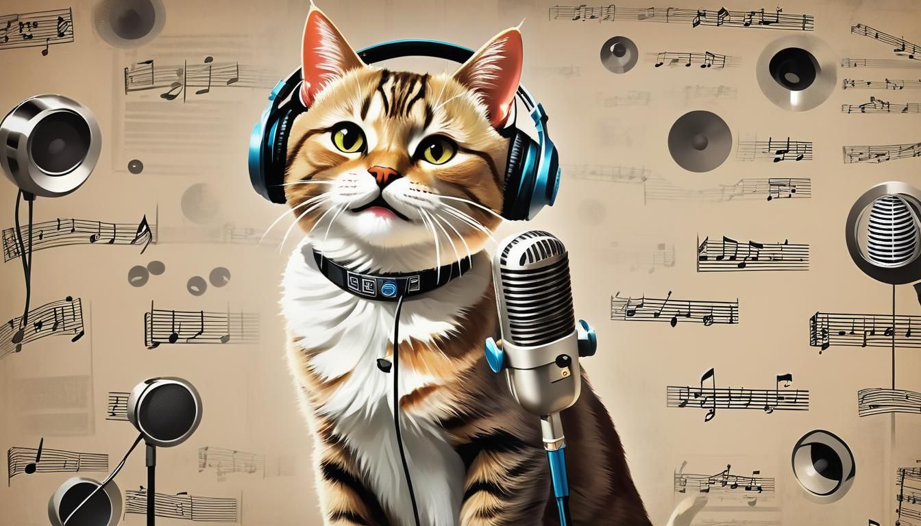 Singing Cat Collage in Recording Studio