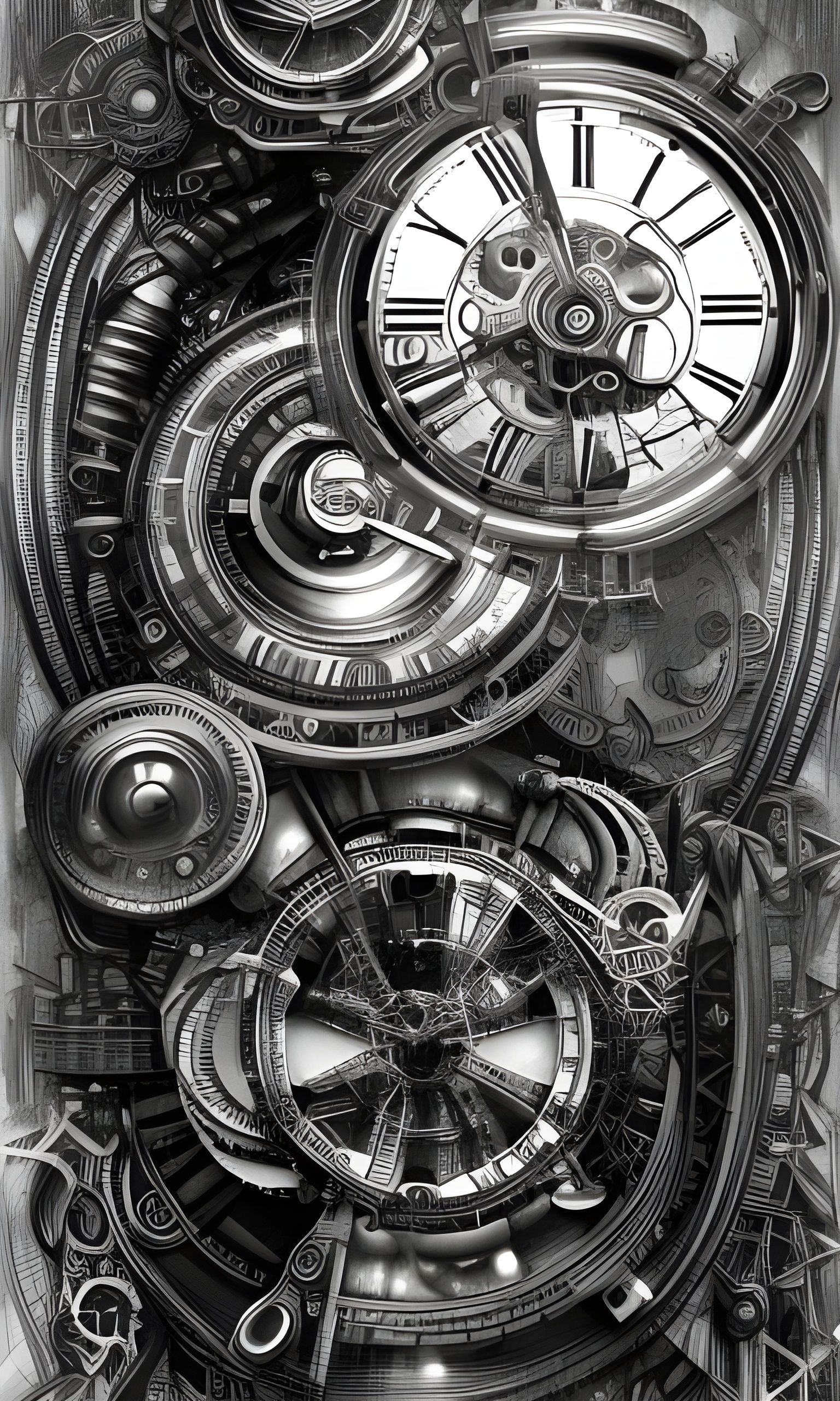Intricate Steampunk Clockwork Pencil Sketch in 8k