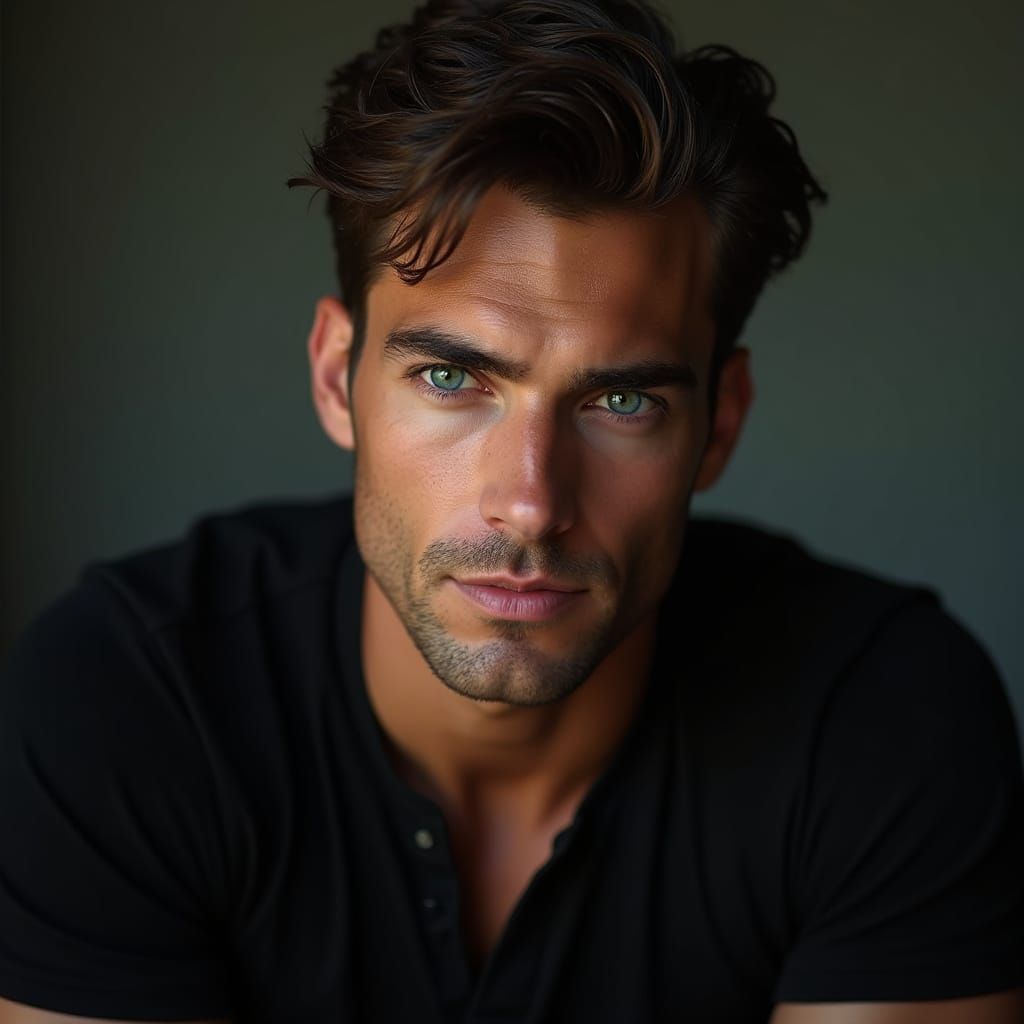 Chiseled, Handsome Man with Piercing Eyes and Mysterious Smi...
