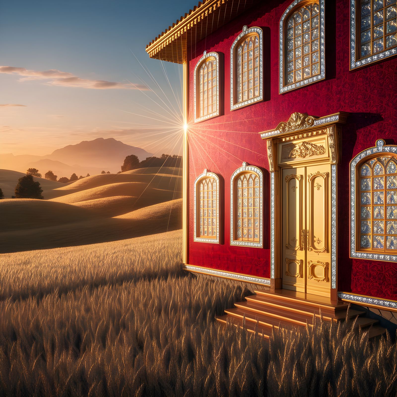 Golden House of Gems Amidst Sunset Hills