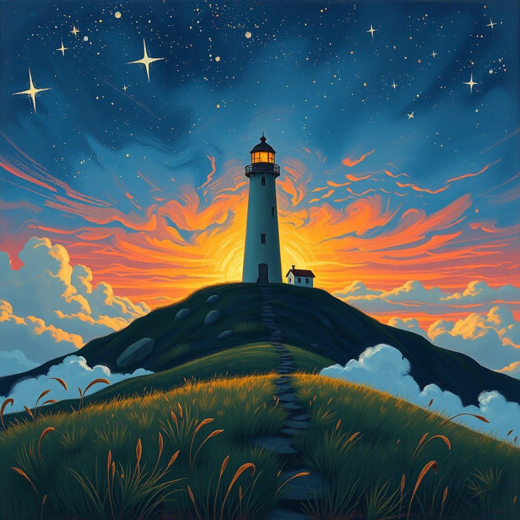 Luminous Lighthouse Amidst Celestial Dreams