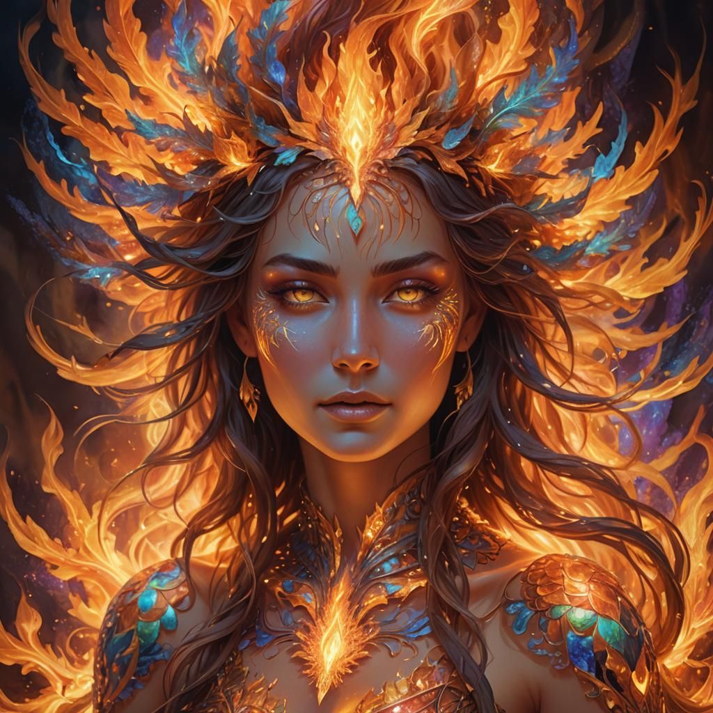 Radiant Fire Goddess with Fractal Flames