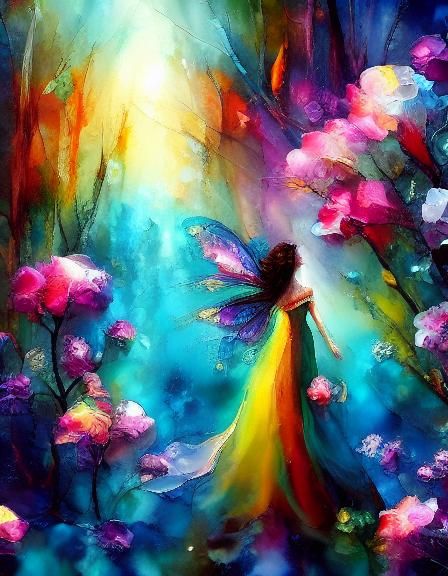 Impressionist Enchanted Forest with Plus-Sized Fairy in Vibr...