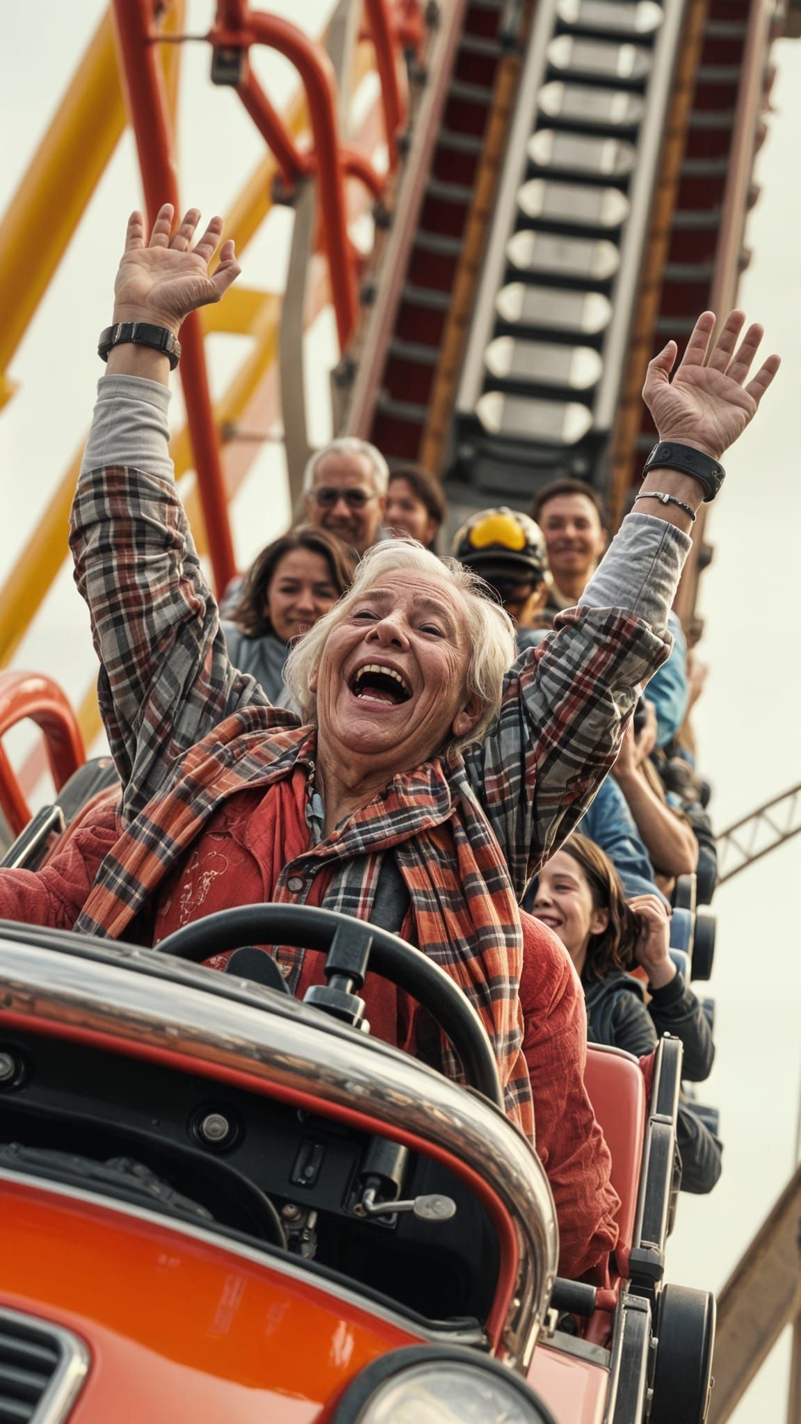 Thrilling Roller Coaster Ride with a 95-Year-Old Grandmother