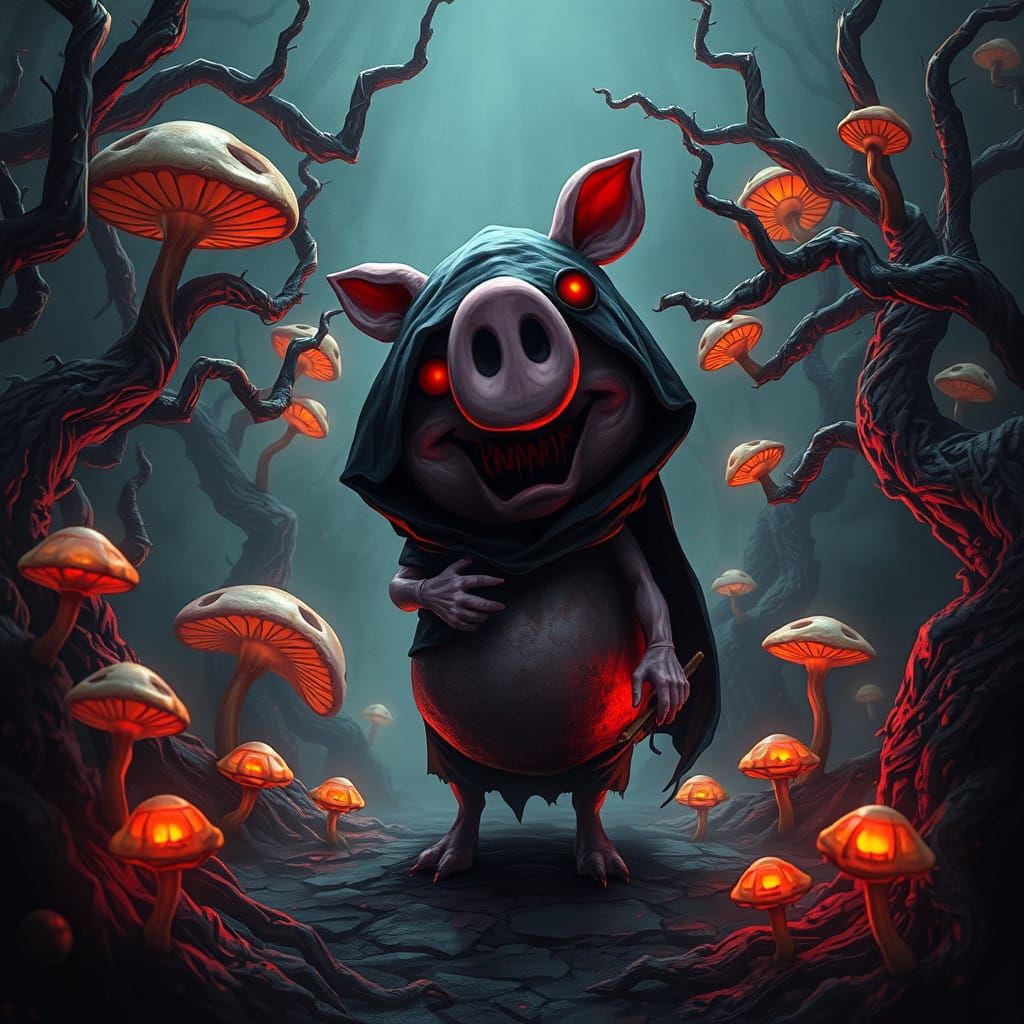 Dark Fantasy Pepa Pig Serial Killer in Haunting Realm