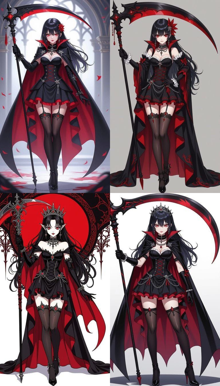 Anime Vampire Queen in Gothic Royal Attire with Scythe