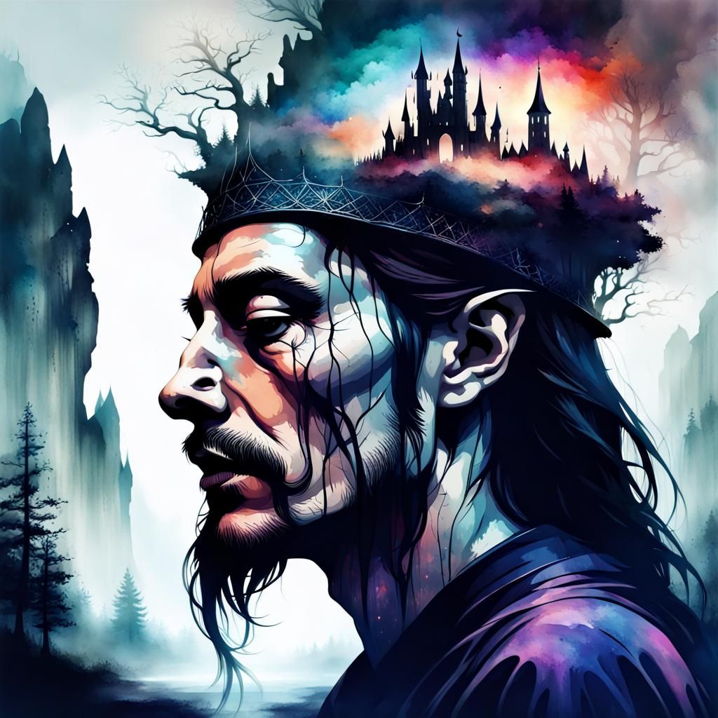 Dark Fantasy Half-Elf Wizard Kingdom Illustration