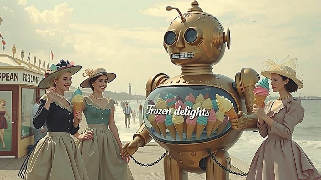 Victorian Robot Serves Ice Cream on Seaside