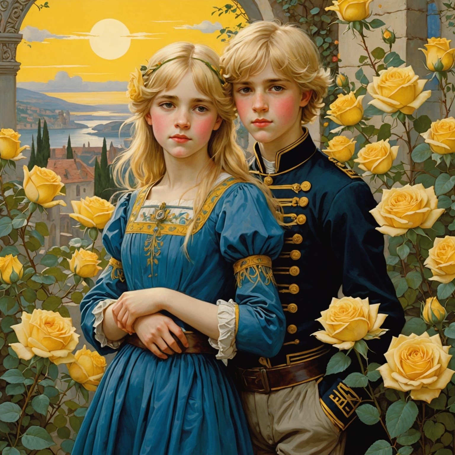 Children in Sunny Rose Garden, Waterhouse Anime Style
