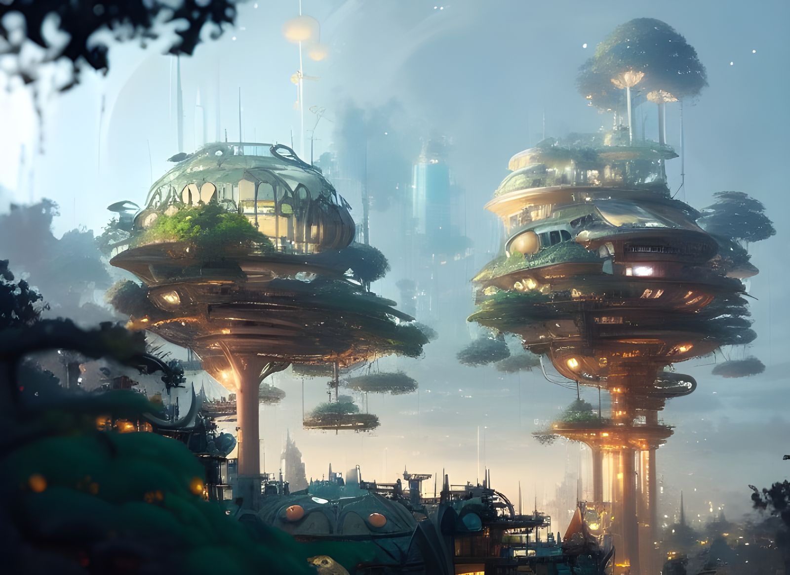 Steampunk Treehouse City on Robot, Detailed Architecture