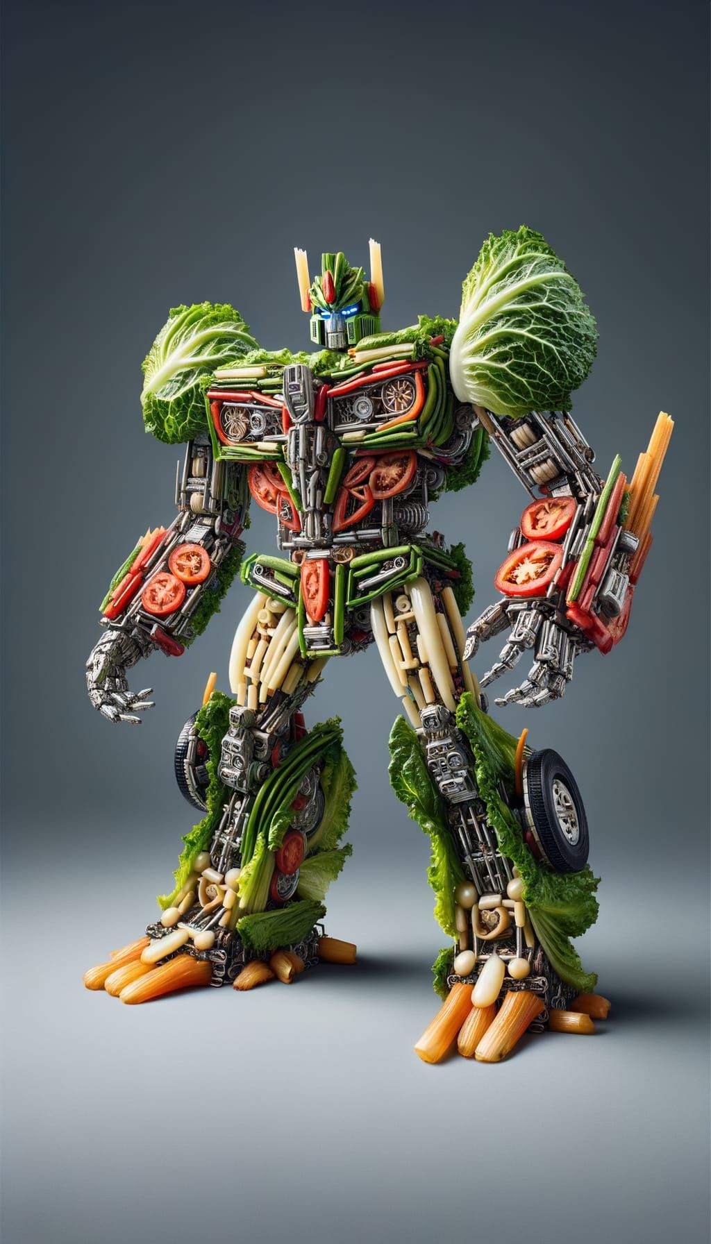 Transformer Robot Made of Toenails and Lettuce