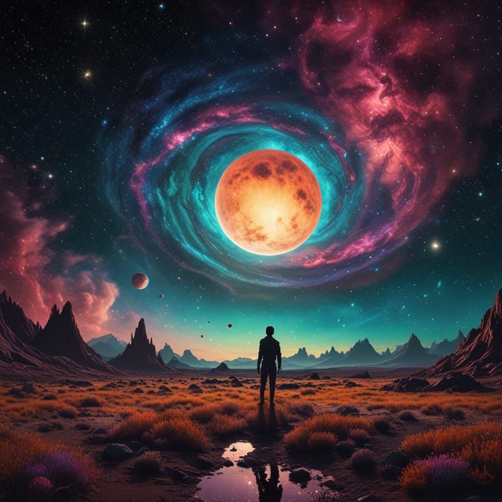 Ethereal Cosmic Nebula in Retro-Futuristic Sci-Fi Style