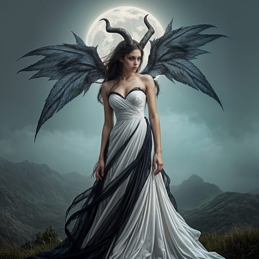 Half Angel, Half Demon Maiden in Ethereal Beauty