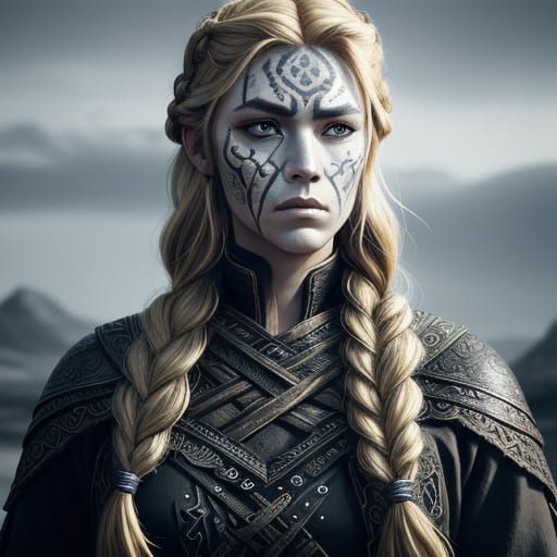 Viking Warrior Woman in Ink Illustration