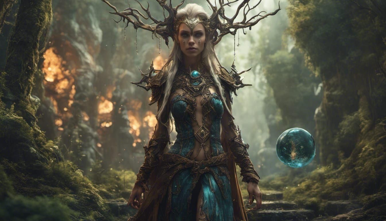 Punk Druidic Elven Sorcerer in Detailed Matte Painting