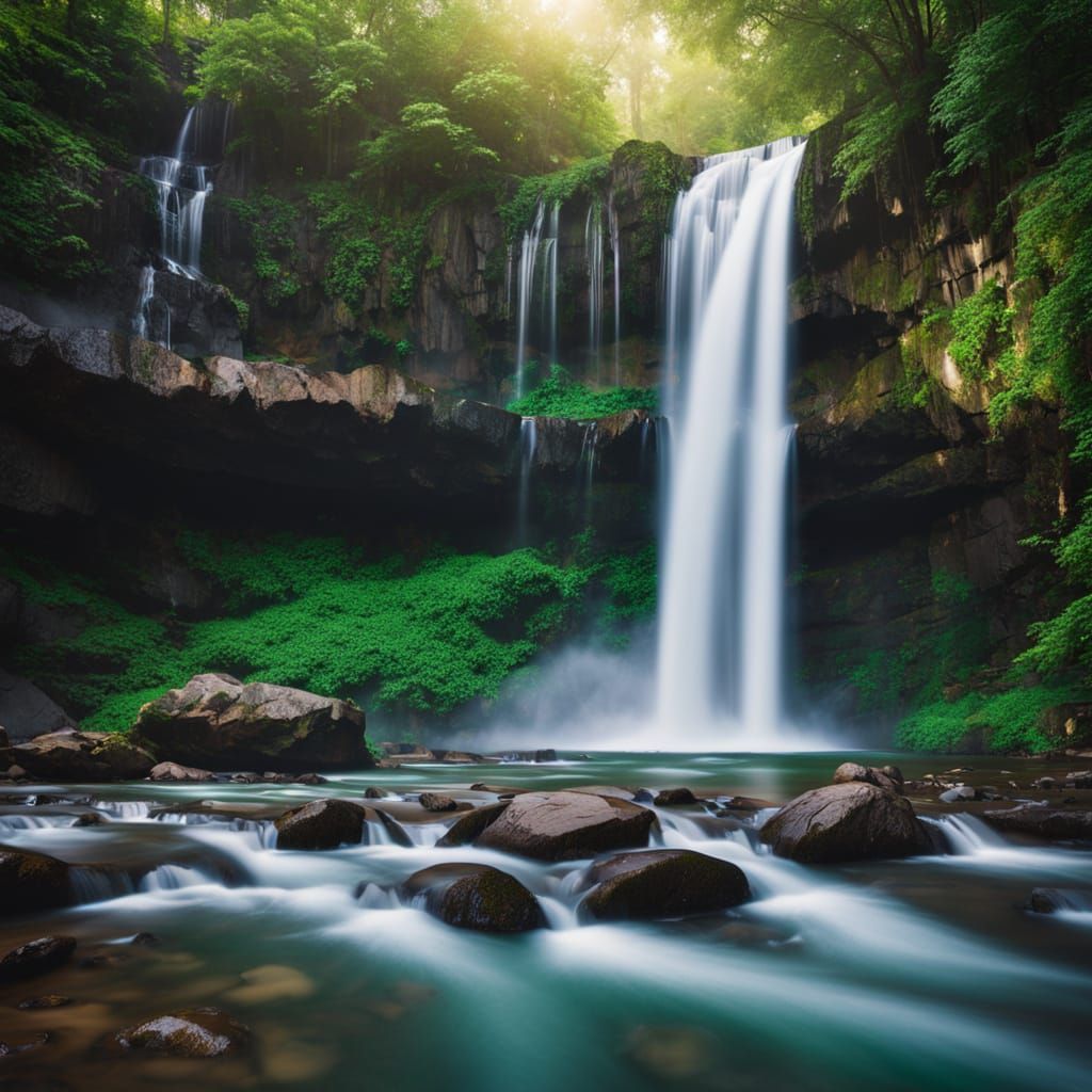 Lush Waterfalls Landscape in National Geographic Style