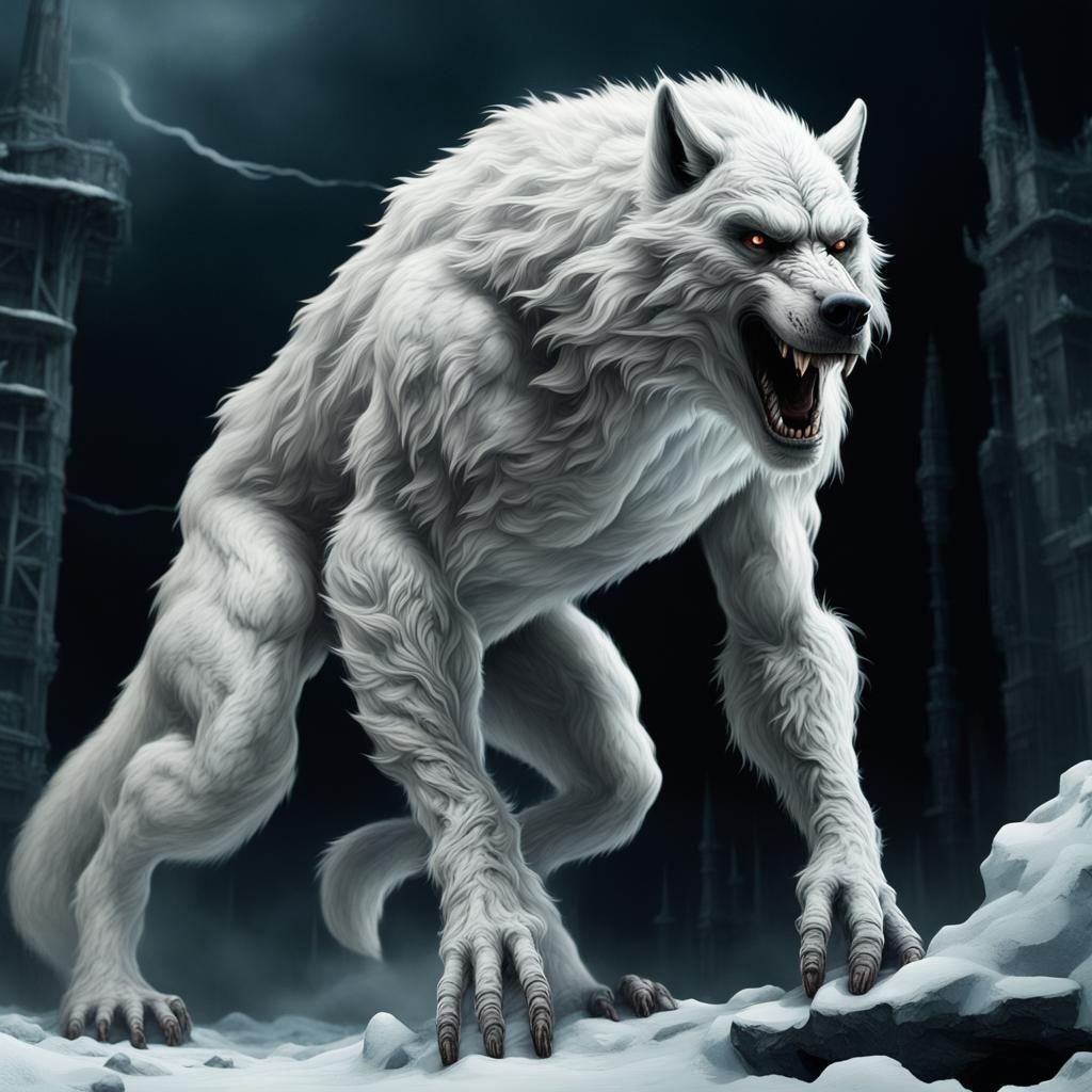 Detailed Digital Painting of a White Werewolf