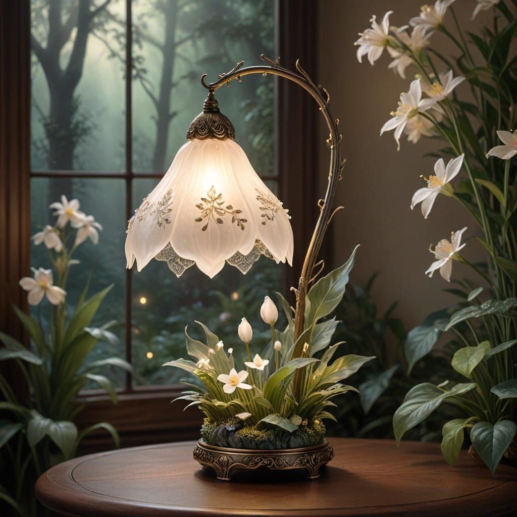 Ethereal Snowdrop Flower Lamp in Dreamy, Golden Glow