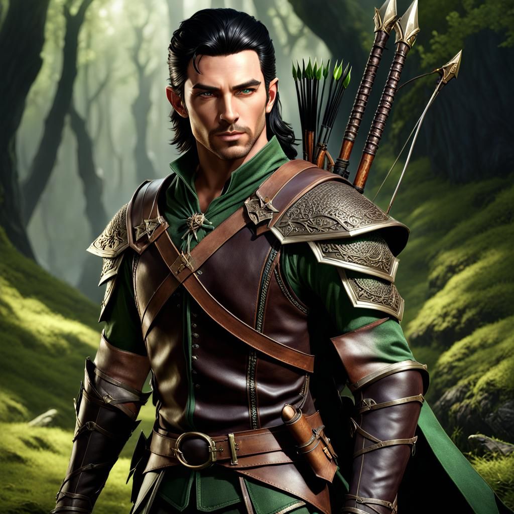 Detailed Elven Ranger in Dark Fantasy Style