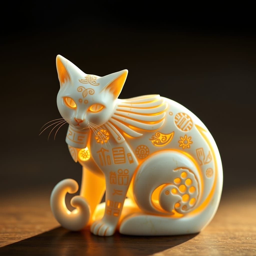 Ivory Cat Amulet in Art Nouveau Style