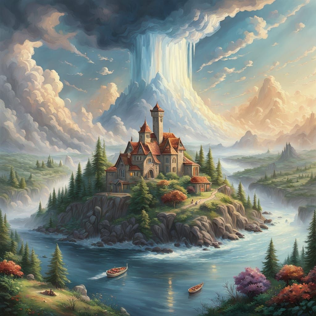 Pizza Islands in the Sky: Ethereal Gouache Painting