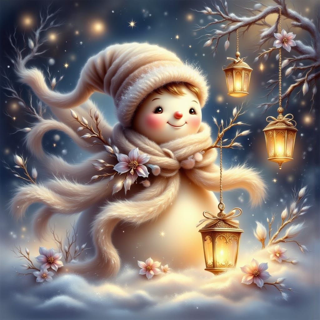 Golden Winter Night Snowman Welcoming 2026